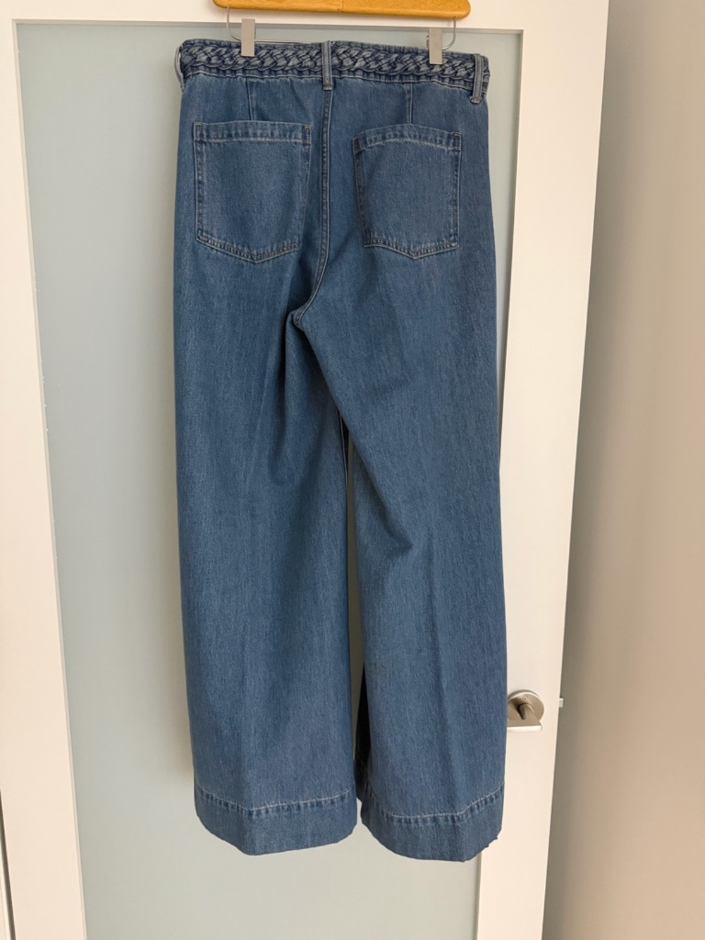 H&M Wide-Leg Mid Blue Denim Jeans with Braided Waistband - Picture 2 of 7